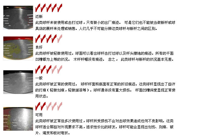 二手球杆评定标准