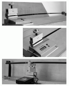 　图5.2　频率分析器(上图和中图)能测量杆身震动的速度来判定它的硬度。弯曲分析器(下图)则是测量需要多少力量，才能把杆身弯曲到某一程度，这也是实际测量杆身硬度的方法。